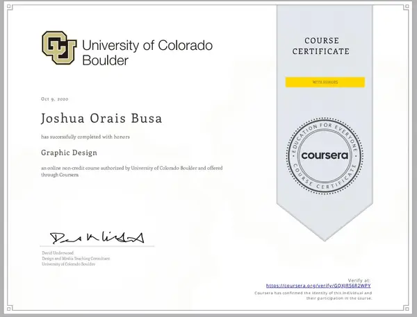 Graphic Design certificate issued by University of Colorado Boulder